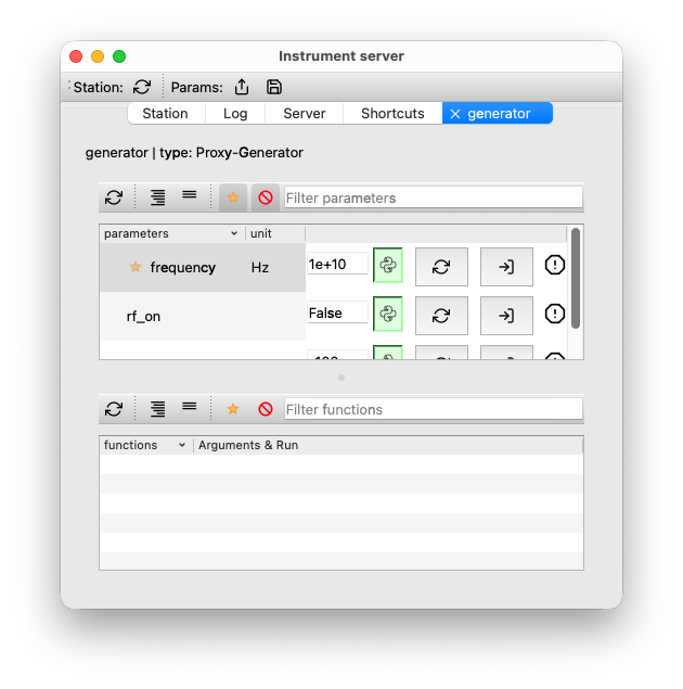 The generator's instrument window with parameters at their initial values
